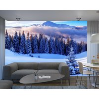 Winter Baum Blätter Fototapete Weiß Schnee Berg Wandbild Home Schlafzimmer Deko Wandbedeckung, Wanddekoration von decalsst