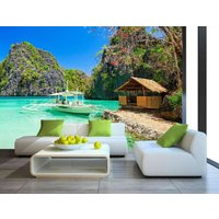 strand Meer Insel Boot Himmel Tapete Wand Wandbild Baum Rock Foto Sommer Poster Wandbedeckung, Wanddekoration von decalsst