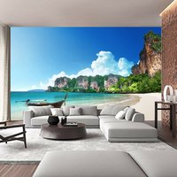 strand Meer Insel Boot Himmel Tapete Wand Wandbild Ozean Rock Foto Sommer Poster Wandbedeckung, Wanddekoration von decalsst