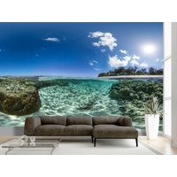 strand Meer Rock Unterwasser Fisch Himmel Baum Tapete Wand Wandbild Sommer Poster Wandbedeckung, Wanddekoration von decalsst