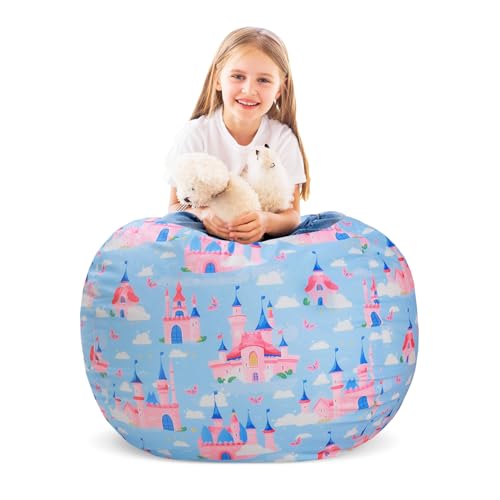 Decalsweet Sitzsack Kinder Spielzeug Stofftier Aufbewahrung, Große Größe Kuscheltiere Aufbewahrung für Mädchen Jungen, Aufbewahrung Organizer Lagerung Kinderzimmer (Nur Tasche） Blau Rook von decalsweet