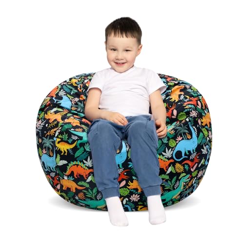 Decalsweet Sitzsack Kinder Spielzeug Stofftier Aufbewahrung, Große Größe Kuscheltiere Aufbewahrung für Mädchen Jungen, Sitzsack-Stuhlbezug für Kinderzimmer Schwarzer Dinosaurier(Nur Tasche） von decalsweet