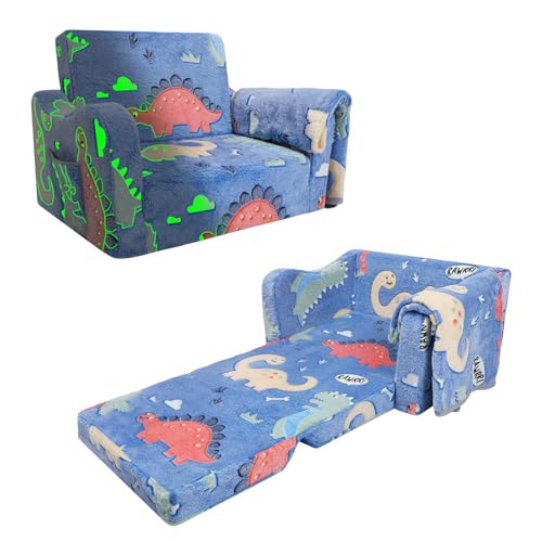 Kindersofa Ausklappbar mit Decke,2 in 1 Schlafsofa Kindersessel für Mädchen und Jungen,Leuchtendes Kinder Couch für Schlafzimmer Spielzimmer Kinderzimmer,Geschenk zum Geburtstag-Dinosaurier von decalsweet