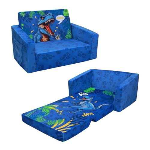 decalsweet Dinosaurier Faltbarer KinderSofa-2 in 1 Schlafsofa- Kindersessel mit Stofftasche, Weiche Flip Open Kinderstuhl für Schlafzimmer Wohnzimmer Spielzimmer von decalsweet