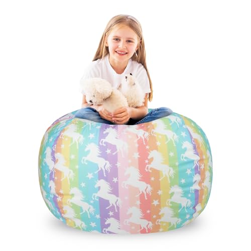 decalsweet Einhörner Sitzsack Kinder Spielzeug Stofftier Aufbewahrung, Große Größe Kuscheltiere Aufbewahrung für Mädchen Jungen, Aufbewahrung Organizer Lagerung Kinderzimmer (Nur Tasche von decalsweet