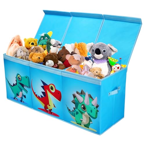 decalsweet Extra Groß Aufbewahrungsbox mit Deckel Kinder, Zusammenklappbare Oxford-Spielzeugkiste für Mädchen Jungen, Wasserdichte Spielzeug Aufbewahrung im Kinderzimmer, 96×32×40 cm (Dinosaurier) von decalsweet