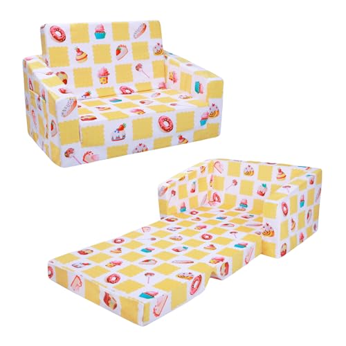 decalsweet Faltbarer KinderSofa-2 in 1 Schlafsofa- Kindersessel mit Stofftasche, Weiche Flip Open Kinderstuhl für Schlafzimmer Wohnzimmer Spielzimmer, Gebäck von decalsweet