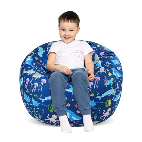 decalsweet Sitzsack Kinder Spielzeug Stofftier Aufbewahrung, Große Größe Kuscheltiere Aufbewahrung für Mädchen Jungen, Sitzsack-Stuhlbezug für Kinderzimmer Blaue Unterwasserwelt(Nur Tasche von decalsweet