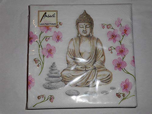 deco-discount 20 Servietten Buddha mit Orchidee zeitlos elegant Trend von deco-discount
