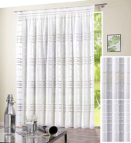 deco home | Gardinen Store Gardine Cataleya mit grauen Querstreifen in transparent Vorhang Voile durchsichtig | 300 x 245cm (Grau) von deco home