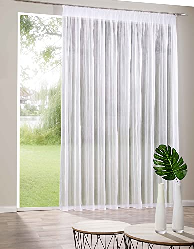 deco home | Gardinen Store Gardine Flora mit Streifen in transparent weiß Vorhang Voile durchsichtig in verschiedenen Größen (145, 500) von deco home