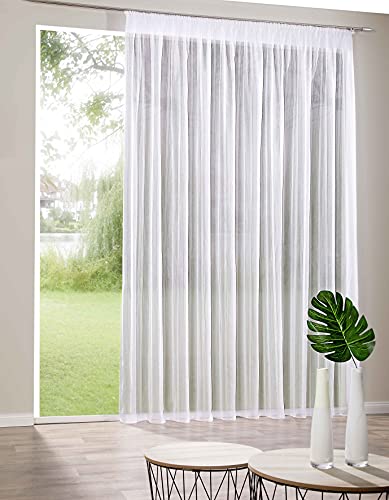 deco home | Gardinen Store Gardine Flora mit Streifen in transparent weiß Vorhang Voile durchsichtig in verschiedenen Größen (295, 300) von deco home