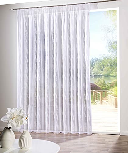 deco home | Gardinen Store Gardine Jasmin mit Muster in transparent weiß Vorhang Voile durchsichtig | 450 x 145cm von deco home