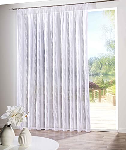 deco home | Gardinen Store Gardine Jasmin mit Muster in transparent weiß Vorhang Voile durchsichtig | 450 x 175cm von deco home