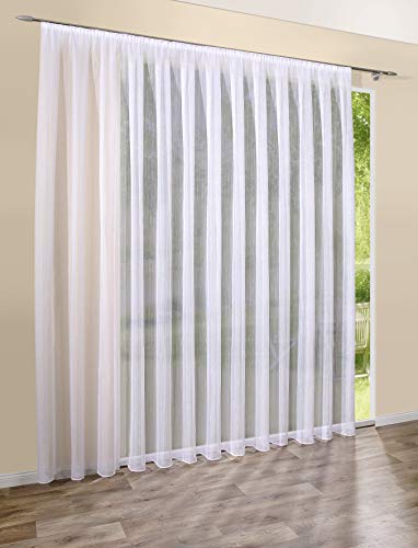 DecoHome | Gardinen Store Transparent Weiß mit Streifen Voile Vorhang mit Kräuselband | 300 x 145 cm von deco home
