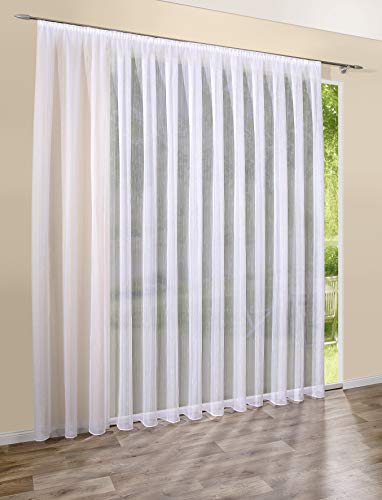 DecoHome | Gardinen Store Transparent Weiß mit Streifen Voile Vorhang mit Kräuselband | 450 x 250 cm von deco home
