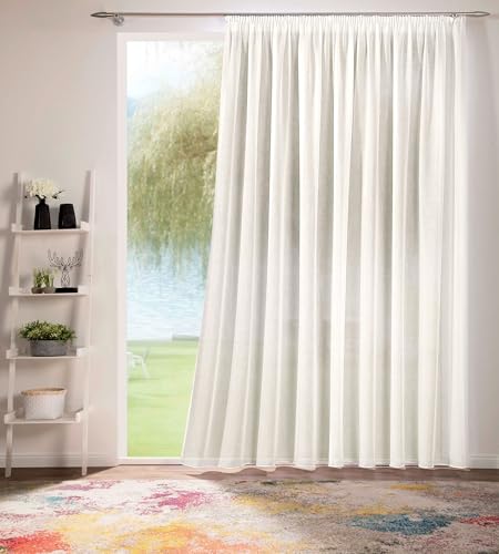 deco home | Gardinen Store Voile Effekt Vorhang mit Kräuselband, transparent Creme, in verschiedenen Größen | 750 x 245 cm von deco home