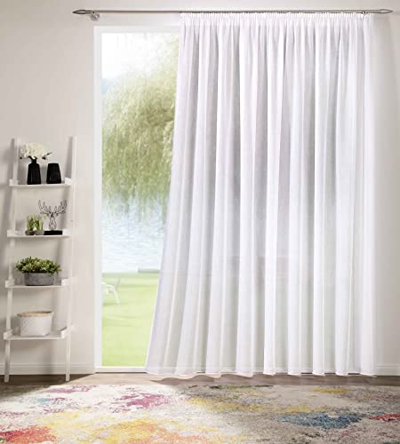 DecoHome | Gardinen Store Voile Effekt Vorhang mit Kräuselband, transparent Weiß, in verschiedenen Größen | 300 x 250 cm von deco home