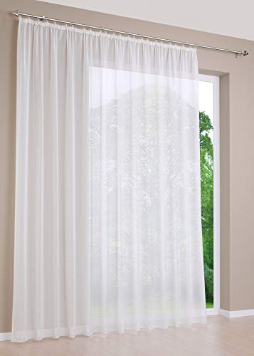 DecoHome | Gardinen Store Voile Vorhang mit Kräuselband, transparent Creme, in verschiedenen Größen | 300 x 180 cm von deco home