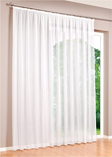 DecoHome | Gardinen Store Voile Vorhang mit Kräuselband, transparent Weiß, in verschiedenen Größen (150, 200) von deco home