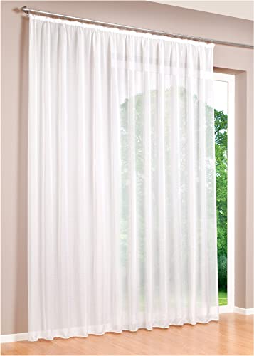 DecoHome | Gardinen Store Voile Vorhang mit Kräuselband, transparent Weiß, in verschiedenen Größen (150, 450) von deco home