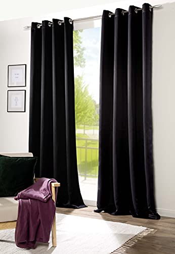 deco home Blickdichter Vorhang Brilliant mit Ösen in Schwarz mit Verdunkelungseffekt Gardinen Store | 300 x 245cm von deco home