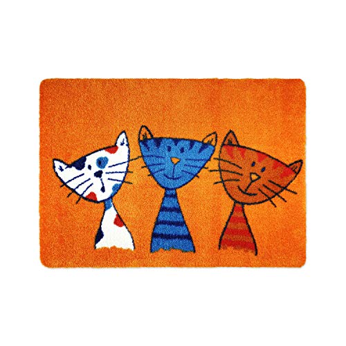 deco-mat Fußmatte Katze 40 x 60 cm Orange - Fussmatte mit Katzen - rutschfest & waschbar - Schmutzfangmatte für Innen und Außen mit lustigem Motiv von deco-mat
