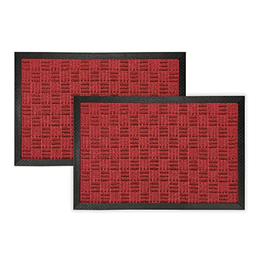 deco-mat Fußmatte für Außen + Innen 45 x 75 cm 2er Set, Rot - rutschfeste, wetterfeste Türmatte mit robusten Borsten - Outdoor Schmutzfangmatte für außen von deco-mat