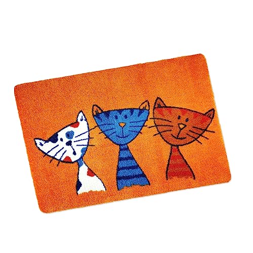 deco-mat Indoor und Outdoor Fußmatte - Katze Drillinge 60x90cm Orange ohne Rand - Leicht zu reinigen, rutschfest von deco-mat