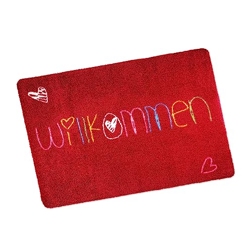 deco-mat NEU! Waschbare Fußmatte Willkommen Herz 60x90cm Rot ohne Rand - Ideal für Innen- und Außenbereiche von deco-mat