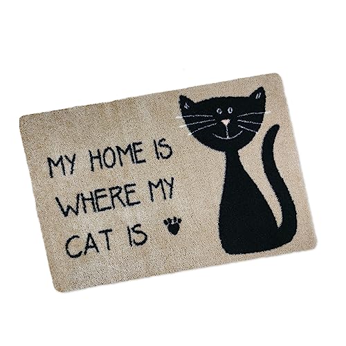 deco-mat rutschfeste waschbare Fußmatte - Katze My Home 40x60cm Beige ohne Rand - Indoor und Outdoor von deco-mat