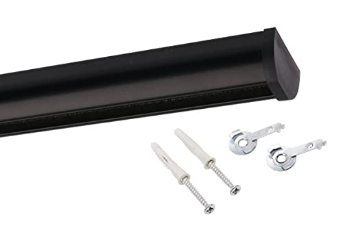 Deco-Raum Gardinenschiene auf Maß Aluminium Innenlauf eckig flach Deckenbefestigung Vorhangstange Flächenvorhang Schiene Innenlaufstange für Vorhänge mit Spannriegel schwarz 570cm geteilt Round von deco-raum
