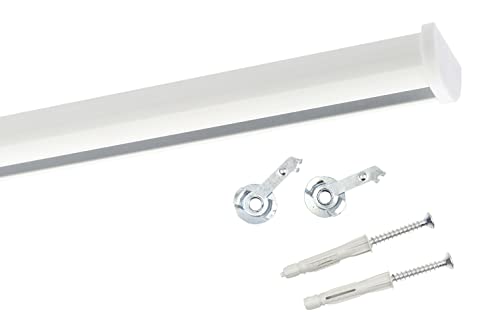 Deco-Raum Gardinenschiene auf Maß Aluminium Innenlauf eckig flach Deckenbefestigung Vorhangstange Flächenvorhang Schiene Innenlaufstange für Vorhänge mit Spannriegel weiss 120cm Round von deco-raum