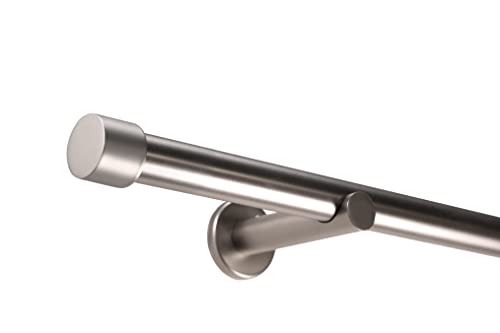 Deco-Raum Gardinenstange auf Maß 25mm Wandträger Style Endstück Cap edelstahl-optik, ohne Ringe 380 cm, geteilt von deco-raum