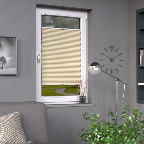Deco-Raum Plissee auf Maß Hellbeige Fenster Plisseerollo Faltstore Jalousie Sonnenschutz Sichtschutz lichtdurchlässig Rollo für Fenster & Tür B:121-130 cm, H: 151-200 cm von deco-raum