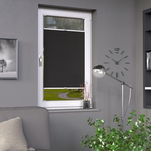 Deco-Raum Plissee auf Maß Schwarz Fenster Plisseerollo Faltstore Jalousie Sonnenschutz Sichtschutz lichtdurchlässig Rollo für Fenster & Tür B:61-70 cm, H: 201-250 cm von deco-raum