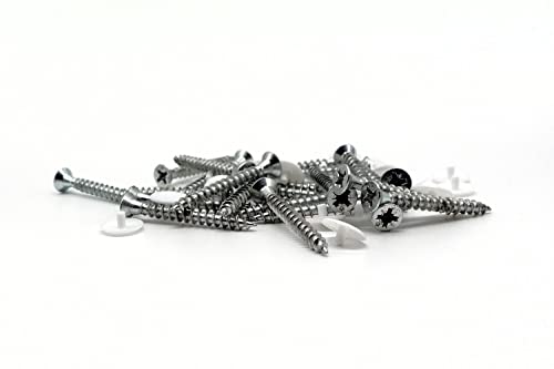Deco-Raum Spannplattenschrauben Set 100 Stück mit Innenloch 4,5 x 40mm Universalschrauben mit Kreuzkopf Stahl Verzinkt Abdeckkappen in weiß von deco-raum
