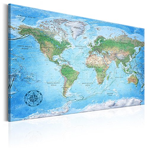 decomonkey 120x80 cm - Politische Weltkarte Pinnwand Leinwand Bilder Wandbilder Landkarte Welt Kontinente Reise Geographie XXL Format Englisch von decomonkey