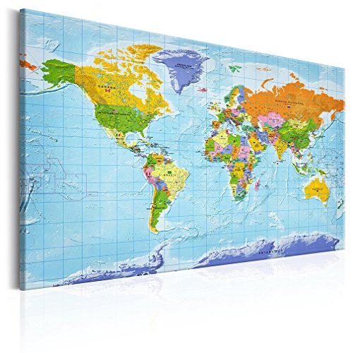 decomonkey 120x80 cm - Politische Weltkarte Pinnwand Leinwand Bilder Wandbilder Landkarte Welt Kontinente Reise Geographie XXL Format Englisch von decomonkey