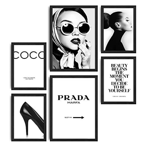 decomonkey | 6er Poster Set mit hellbraunem Rahmen | Fashion Glamour Abstrakt | 4 x DIN A4 & 2 x DIN A3 | Wohnzimmer Schlafzimmer Wandposter Blider Collage Modern Wanddeko Sprüche Schwarz Weiß decomonkey | 6er Poster Set mit hellbraunem Rahmen | Fashion Glamour Abstrakt | 4 x DIN A4 & 2 x DIN A3 | Wohnzimmer Schlafzimmer Wandposter Blider Collage Modern Wanddeko Sprüche Schwarz Weiß von decomonkey