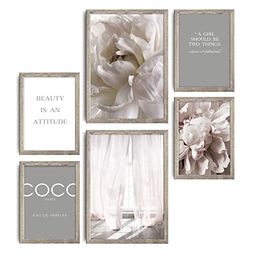 decomonkey | 6er Poster Set mit schwarzem Rahmen | Fashion Blumen Abstrakt | 4 x DIN A4 & 2 x DIN A3 | Wohnzimmer Schlafzimmer Wandposter Blider Collage Modern Wanddeko Pfingstrosen Sprüche Grau decomonkey | 6er Poster Set mit schwarzem Rahmen | Fashion Blumen Abstrakt | 4 x DIN A4 & 2 x DIN A3 | Wohnzimmer Schlafzimmer Wandposter Blider Collage Modern Wanddeko Pfingstrosen Sprüche Grau von decomonkey