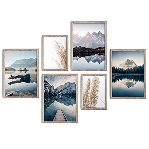 decomonkey | 6er Poster Set mit schwarzem Rahmen | Natur Landschaft | 2 x DIN A4 & 4 x DIN A3 | Wohnzimmer Schlafzimmer Wandposter Blider Collage Modern Wanddeko Berge See Pampasgras Blau Beige decomonkey | 6er Poster Set mit schwarzem Rahmen | Natur Landschaft | 2 x DIN A4 & 4 x DIN A3 | Wohnzimmer Schlafzimmer Wandposter Blider Collage Modern Wanddeko Berge See Pampasgras Blau Beige von decomonkey