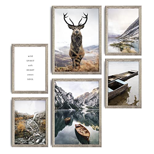 decomonkey | 6er Poster Set mit schwarzem Rahmen | Natur Landschaft | 4 x DIN A4 & 2 x DIN A3 | Wohnzimmer Schlafzimmer Wandposter Blider Collage Modern Wanddeko Berge See Hirsch Sprüche Grau decomonkey | 6er Poster Set mit schwarzem Rahmen | Natur Landschaft | 4 x DIN A4 & 2 x DIN A3 | Wohnzimmer Schlafzimmer Wandposter Blider Collage Modern Wanddeko Berge See Hirsch Sprüche Grau von decomonkey