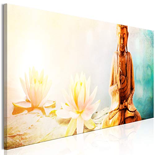 decomonkey Akustikbild Buddha 120x40 cm 1 Teilig Leinwand Modern Bilder Wandbilder XXL Schallschlucker Schallschutz Akustikdämmung Wandbild Deko Leise Zen Orient Lilie Blumen von decomonkey