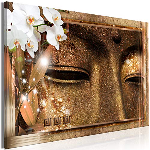 decomonkey Akustikbild Buddha Orchidee 120x80 cm 1 Teilig Leinwand Modern Bilder Wandbilder XXL Schallschlucker Schallschutz Akustikdämmung Wandbild Deko Leise Blumen Zen von decomonkey