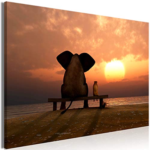 decomonkey Akustikbild Elefant Tiere 120x80 cm 1 Teilig Leinwand Modern Bilder Wandbilder XXL Schallschlucker Schallschutz Akustikdämmung Wandbild Deko Leise Sonnenuntergang Natur Landschaft Meer von decomonkey