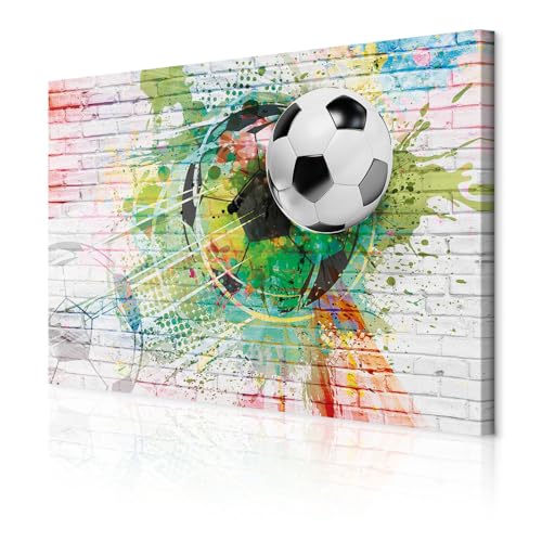 decomonkey Akustikbild Fußball 120x80 cm 1 Teilig Leinwand Modern Bilder Wandbilder XXL Schallschlucker Schallschutz Akustikdämmung Wandbild Deko Leise Sport Ziegel bunt Ball Kinder Kinderzimmer von decomonkey