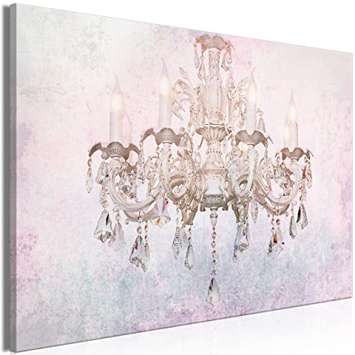 decomonkey Akustikbild Kronleuchter 120x80 cm 1 Teilig Leinwand Modern Bilder Wandbilder XXL Schallschlucker Schallschutz Akustikdämmung Wandbild Deko Leise Kristall Kerzen Vintage Retro Stein rosa von decomonkey