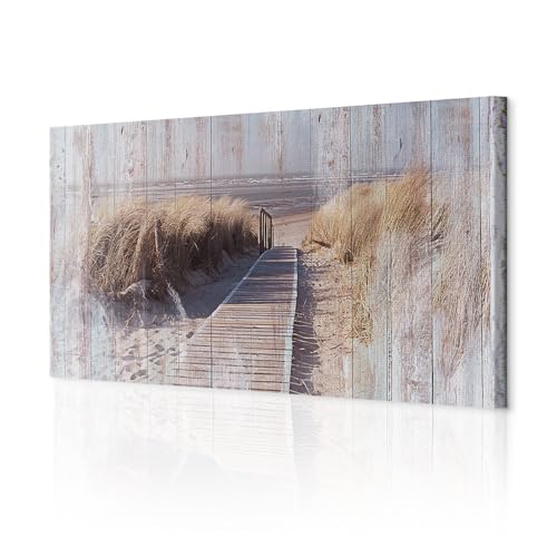 decomonkey Akustikbild Strand Meer 120x40 cm 1 Teilig Leinwand Modern Bilder Wandbilder XXL Schallschlucker Schallschutz Akustikdämmung Wandbild Deko Leise Holz Natur Landschaft von decomonkey