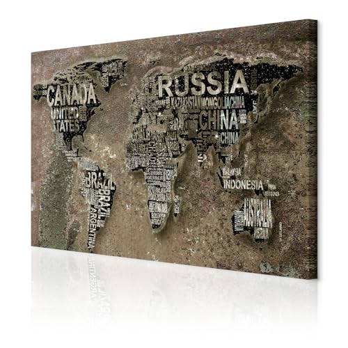 decomonkey Akustikbild Weltkarte 120x80 cm 1 Teilig Leinwand Modern Bilder Wandbilder XXL Schallschlucker Schallschutz Akustikdämmung Wandbild Deko Leise Landkarte Beton braun schwarz von decomonkey